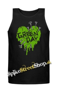 GREEN DAY - Green Heart - Mens Vest Tank Top - čierne