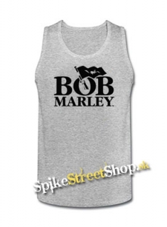 BOB MARLEY - Logo & Flag - Mens Vest Tank Top - šedé