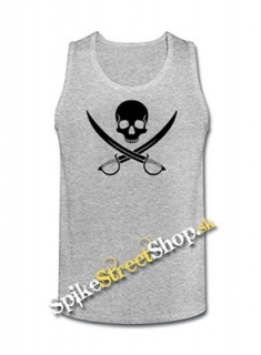 PIRATE SKULL - Mens Vest Tank Top - šedé