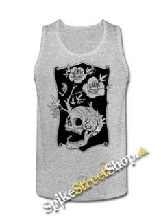 SKULL FLOWER - Mens Vest Tank Top - šedé