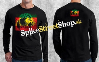REGGAE - Lion - čierne pánske tričko s dlhými rukávmi