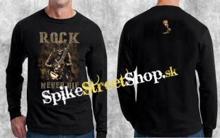 ROCK NEVER DIE - Guitar - čierne pánske tričko s dlhými rukávmi