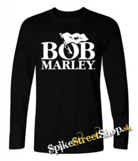 BOB MARLEY - Logo & Flag - čierne pánske tričko s dlhými rukávmi