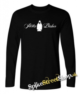 JUSTIN BIEBER - Logo & Portrait - čierne pánske tričko s dlhými rukávmi