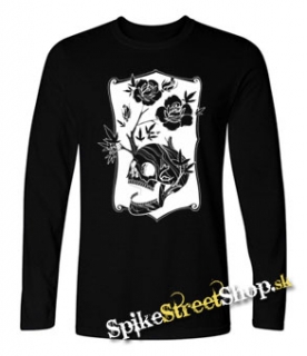 SKULL FLOWER - čierne pánske tričko s dlhými rukávmi