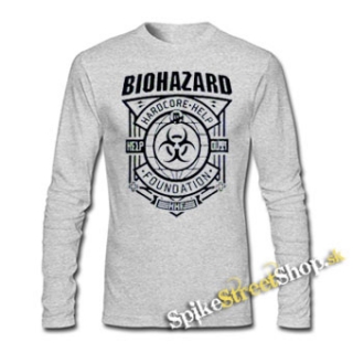 BIOHAZARD - Hardcore Help Foundation - šedé pánske tričko s dlhými rukávmi