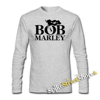 BOB MARLEY - Logo & Flag - šedé pánske tričko s dlhými rukávmi
