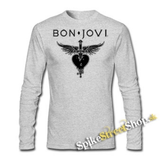 BON JOVI - Heart - šedé pánske tričko s dlhými rukávmi