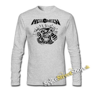 HELLOWEEN - 80's Logo - Metal Pumpkin Head - šedé pánske tričko s dlhými rukávmi