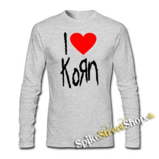 I LOVE KORN - šedé pánske tričko s dlhými rukávmi