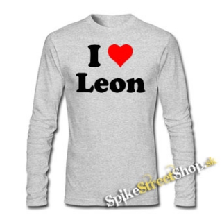 I LOVE LEON - šedé pánske tričko s dlhými rukávmi