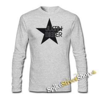 JUSTIN BIEBER - Star - šedé pánske tričko s dlhými rukávmi