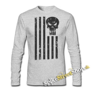 LEBKA - Punisher American - šedé pánske tričko s dlhými rukávmi