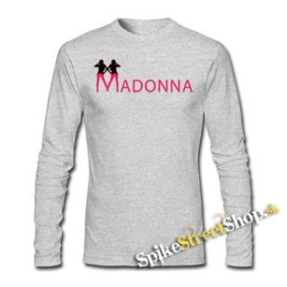 MADONNA - Pink Logo - šedé pánske tričko s dlhými rukávmi
