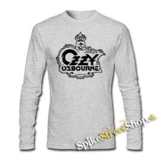OZZY OSBOURNE - Logo Crowned Skull - šedé pánske tričko s dlhými rukávmi