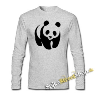 PANDA - šedé pánske tričko s dlhými rukávmi