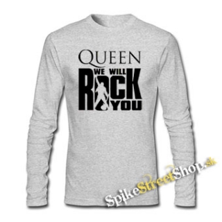 QUEEN - We Will Rock You - šedé pánske tričko s dlhými rukávmi