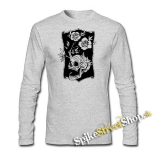 SKULL FLOWER - šedé pánske tričko s dlhými rukávmi