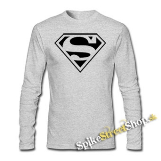 SUPERMAN - Logo - šedé pánske tričko s dlhými rukávmi