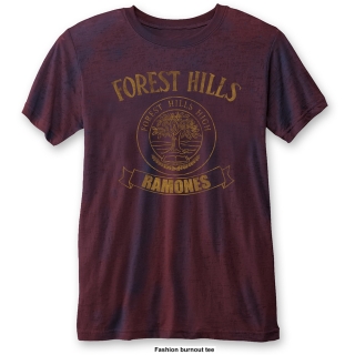 RAMONES - Forest Hills Vintage with Burn Out Finishing - bordové pánske tričko