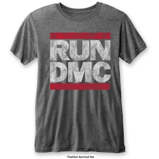 RUN DMC - DMC Logo with Burn Out Finishing - sivé pánske tričko