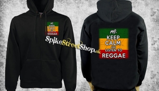 KEEP CALM AND LISTEN TO REGGAE - čierna pánska mikina na zips