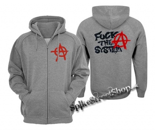 ANARCHY - Fuck The System - šedá pánska mikina na zips