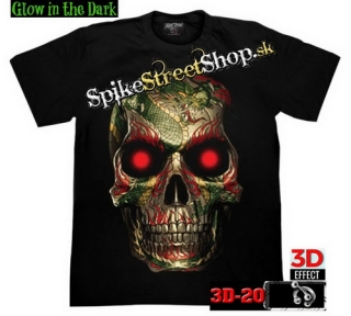 FANTASY MOTIVES - Dragon Print Skull - čierne pánske 3D tričko