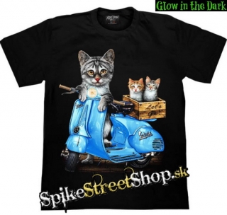 CAT COLLECTION - Cat Scooter Rider - čierne pánske tričko
