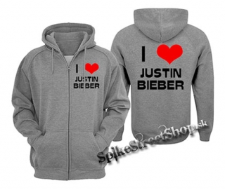 I LOVE JUSTIN BIEBER - šedá pánska mikina na zips