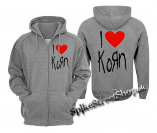 I LOVE KORN - šedá pánska mikina na zips