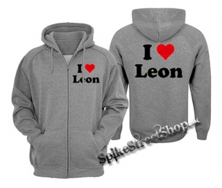 I LOVE LEON - šedá pánska mikina na zips