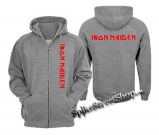 IRON MAIDEN - Red Logo - šedá pánska mikina na zips