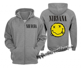 NIRVANA - Yellow Black Smile - šedá pánska mikina na zips