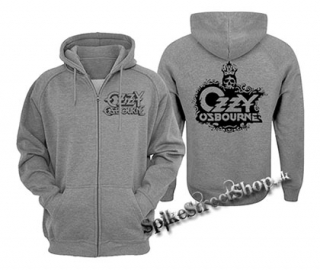 OZZY OSBOURNE - Logo Crowned Skull - šedá pánska mikina na zips
