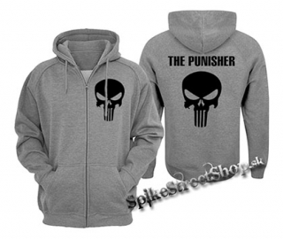 PUNISHER - Logo & Lebka - šedá pánska mikina na zips