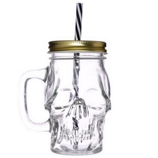 GOTHIC COLLECTION - Skull Design Drinking Mug with Straw - pohár