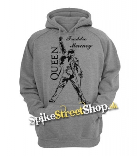 FREDDIE MERCURY Logo & Portrait - šedá pánska mikina