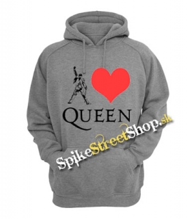 I LOVE QUEEN - šedá pánska mikina