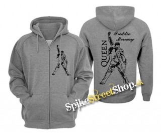 FREDDIE MERCURY - Logo & Portrait - šedá pánska mikina na zips