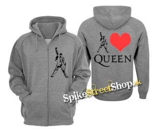 I LOVE QUEEN - šedá pánska mikina na zips