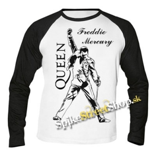 FREDDIE MERCURY - Logo & Portrait - pánske tričko s dlhými rukávmi