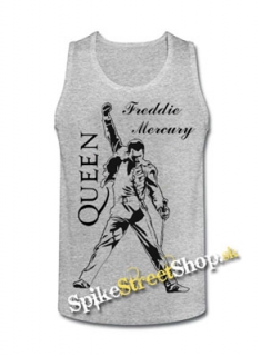 FREDDIE MERCURY - Logo & Portrait - Mens Vest Tank Top - šedé