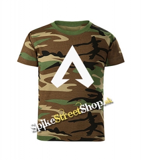 APEX LEGENDS - Crest Logo - maskáčové chlapčenské tričko WOODLAND CAMO BROWN