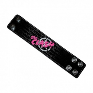 CLASH - Black Wristband With Pink Logo - kožený náramok (Výpredaj)