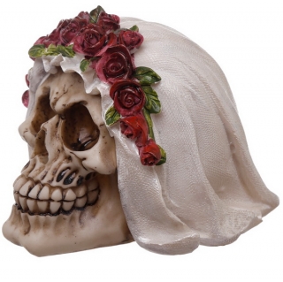 GOTHIC COLLECTION - Skull Bride with Rose Headdress Figurine - lebka