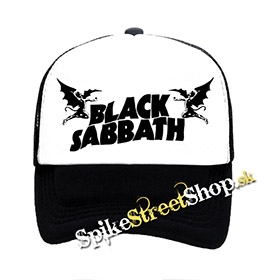 BLACK SABBATH - Logo - čiernobiela sieťkovaná šiltovka model "Trucker"