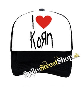 I LOVE KORN - čiernobiela sieťkovaná šiltovka model "Trucker"