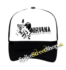 NIRVANA - Kurt Cobain - čiernobiela sieťkovaná šiltovka model "Trucker"