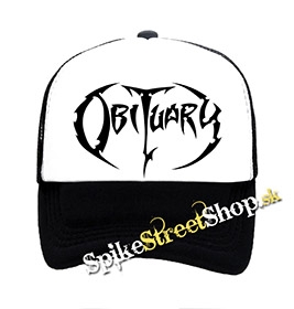 OBITUARY - Logo - čiernobiela sieťkovaná šiltovka model "Trucker"